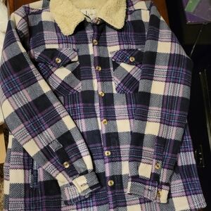 Cozy Plaid Kids Jean Jacket with Sherpa Collar